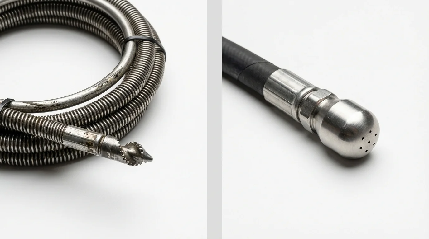 Drain snake cable and hydro jetting nozzle used for drain cleaning in Sheridan, IL