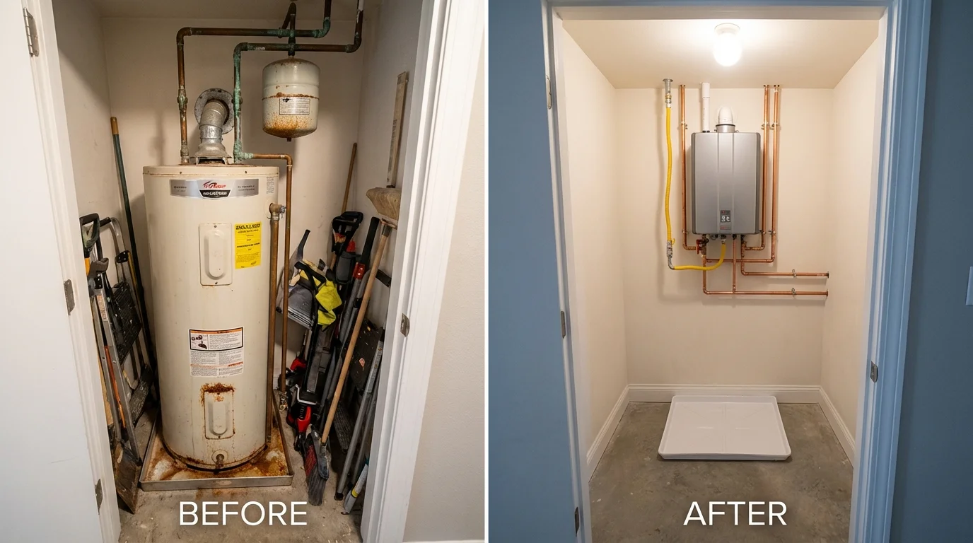 Tank water heater versus wall-mounted tankless unit comparison for Sheridan, IL homeowners